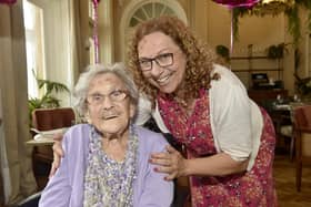 Emma Smith from Portsmouth, celebrated her 105th birthday at The Queens Hotel in Southsea, with afternoon tea on Monday, July 31. Pictured is: Emma Smith with her granddaughter cllr. Suzy Horton. Picture: Sarah Standing (310723-7308)