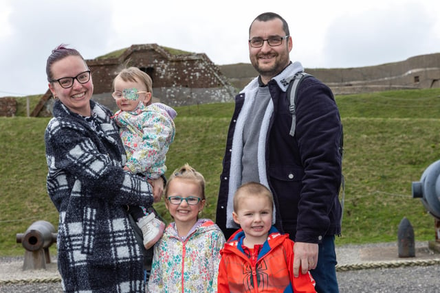 Families braved the cold on Tuesday (April 2) to take advantage of amazing free entertainment at Fort Nelson, with Easter egg hunts and falconry displays. Pictured - The Bealby family from Basingstoke.