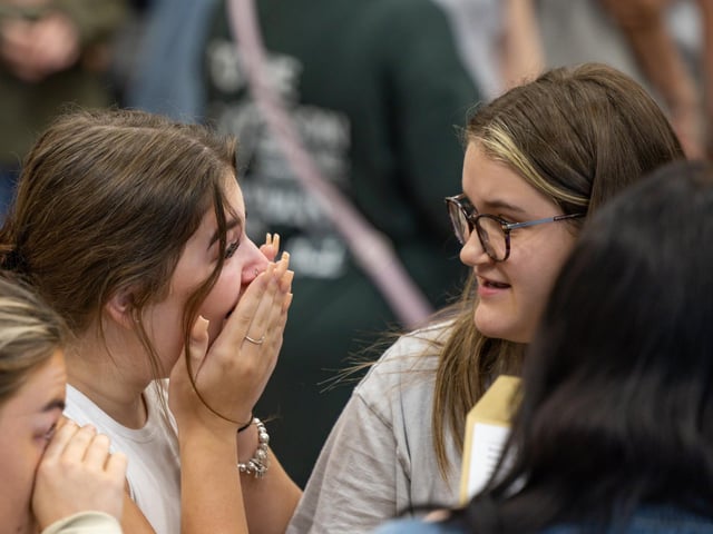 Tears from Crookhorn College student Imelia Rivers as she finds out she passed all her exams.  Picture: Mike Cooter (240823)