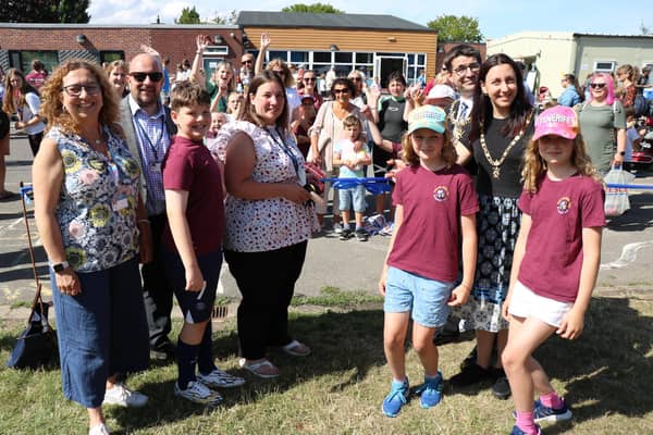 (L-R) Cllr Suzy Horton, Cllr Steve Pitt, Executive Headteacher Sara Paine, Lord Mayor and Lady Mayoress of Portsmouth.