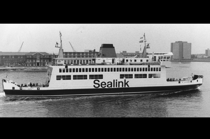 St Catherine the brand new Sealink car ferry as viewed from the Round Tower as it steams into Portsmouth on June 24, 1983. The News PP4074