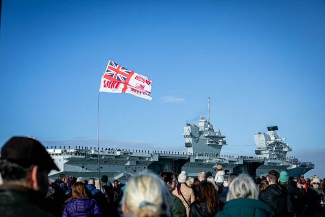 More than 2,000 friends and family gathered to watch the warship sail past the jetty.