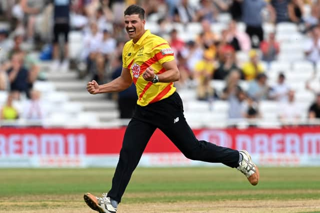 Marchant de Lange celebrates another wicket. Photo by Shaun Botterill/Getty Images.