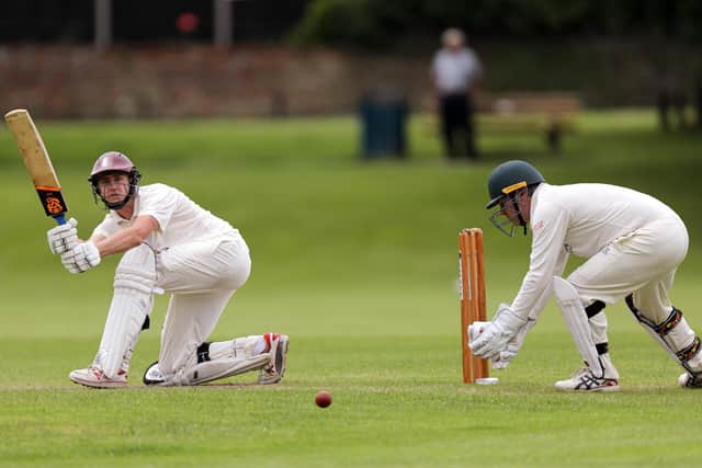 Ben White, who later took six wickets, in batting action for Fareham & Crofton 2nds at Bedhampton. Picture: Chris Moorhouse