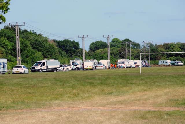 Travellers on Brookers Field Recreation Ground off Rowner Road, Gosport.

Picture: Sarah Standing (060623-5400)