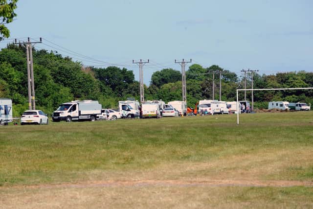 Travellers on Brookers Field Recreation Ground off Rowner Road, Gosport.
Picture: Sarah Standing (060623-5400)