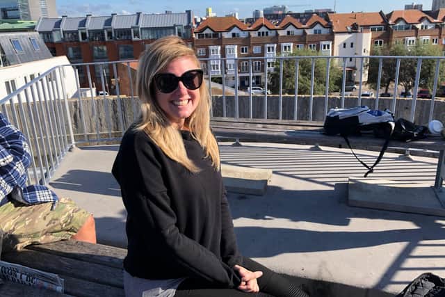Heather Boyd made sure to watch HMS Queen Elizabeth return to Portsmouth - as her husband is serving onboard as a member of the US Navy.