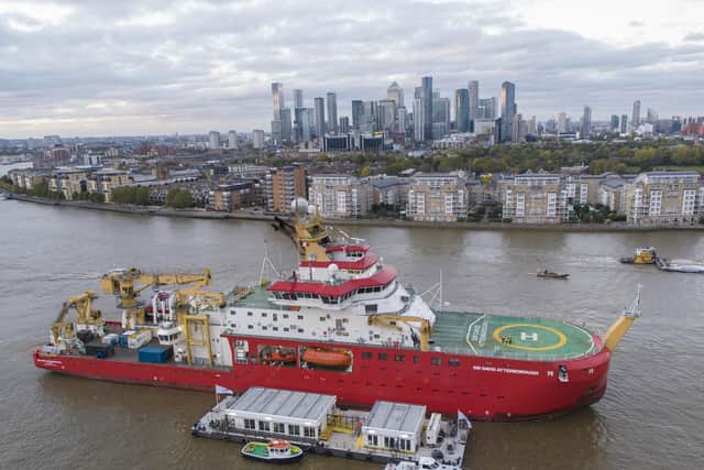 RRS Sir David Attenborough in London, as it will set sail from Harwich in Essex on Sunday, for its second voyage to Antarctica. Picture: PA.