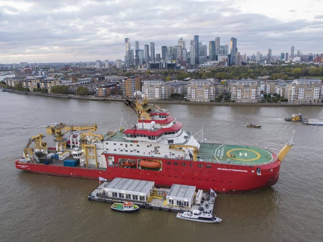 RRS Sir David Attenborough in London, as it will set sail from Harwich in Essex on Sunday, for its second voyage to Antarctica. Picture: PA.