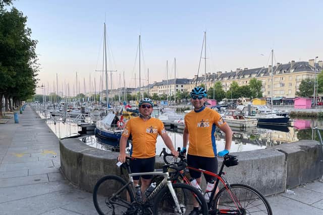 (From l to r) Barry Hodkin and Steve Barfoot cycled 400 miles over five days in the Paris to Hayling charity cycle ride in aid of NASS.