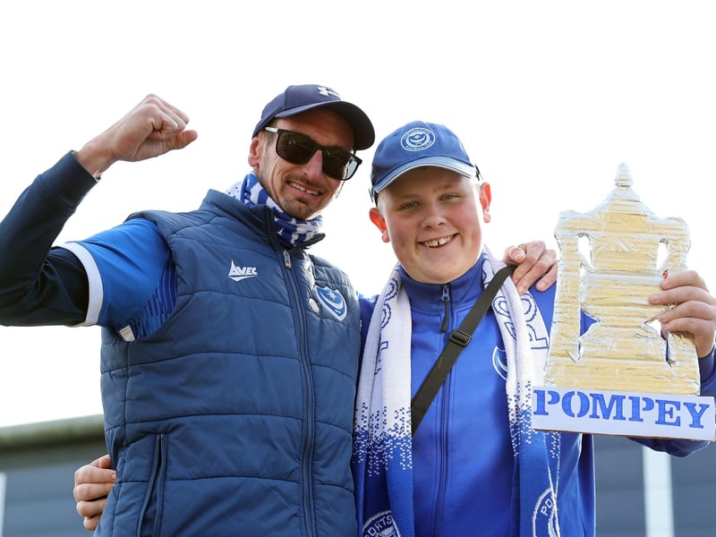 Pompey fans with a tinfoil trophy ahead of last November's FA Cup tie at Chesterfield. Photo by Jan Kruger/Getty Images.