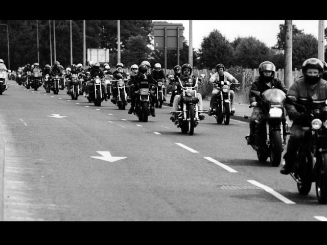 A convoy of motorcyclists make their way towards Southampton Guildhall from Portsdown Hill on July 16 1994. The News PP3769