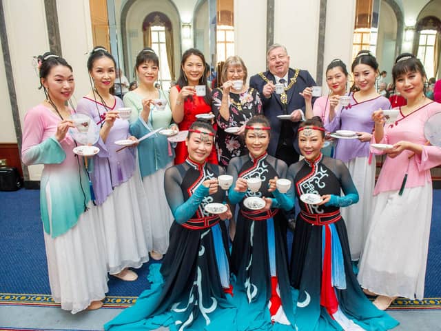 Lord Mayor Coffee Morning with Portsmouth Chinese Association to celebrate Chinese Ney Year on Wednesday 2 February 2022.

Pictured: Lord Mayor, Frank Jonas with Lady Mayoress, Joy Maddox and the Portsmouth Chinese Association Dancers at the Portsmouth Guildhall

Picture: Habibur Rahman