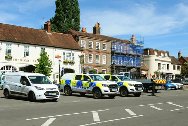 Police were seen in Wickham Square, Wickham, on Wednesday, May 20, which would of been the day of Wickham Horse Fair. This event has been cancelled this year due to Covid-19.Picture: Sarah Standing (200520-8730)