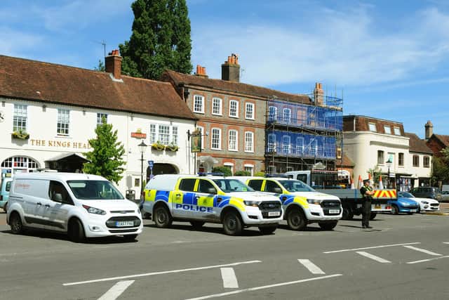 Police were seen in Wickham Square, Wickham, on Wednesday, May 20, which would of been the day of Wickham Horse Fair. This event has been cancelled this year due to Covid-19.

Picture: Sarah Standing (200520-8730)