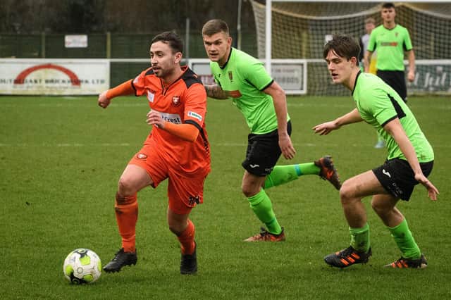 Alex Baldacchino of AFC Portchester in action during their Wessex League home loss to fellow title rivals Alresford in December. Picture: Keith Woodland