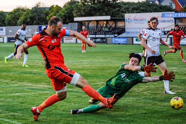 Brett Pitman in pre-season goalscoring form for Portchester. Picture by Daniel Haswell