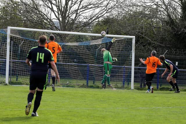 Carl Kirby heads North End Cosmos into a 2-0 lead.
Picture: Sam Stephenson.
