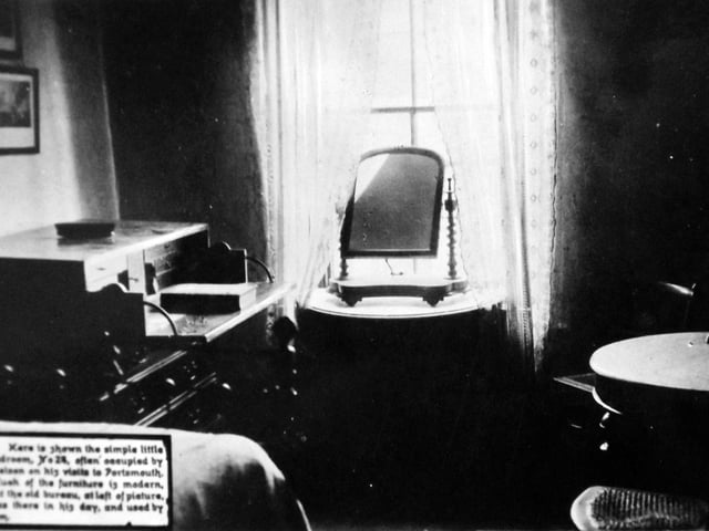 Nelsons room at the Star and garter, Old Portsmouth. 'Nelson Slept Here' might have read a sign outside the bedroom door of this room at the Star & Garter Hotel, Broad, Street, Old Portsmouth.
