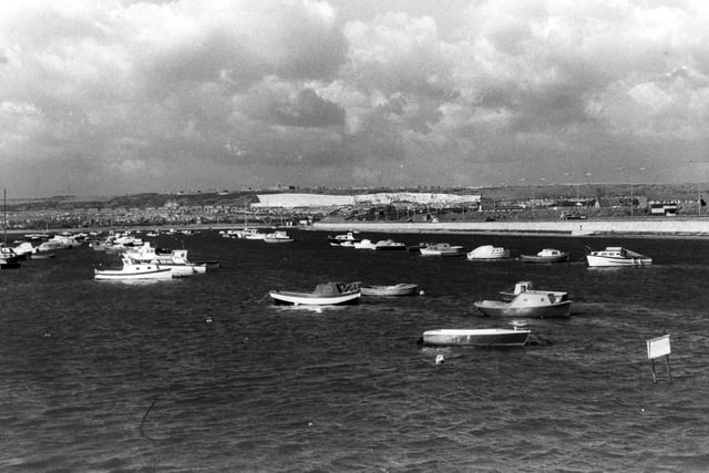 Boats moored at Tipner Lake, 1978. The News P5244