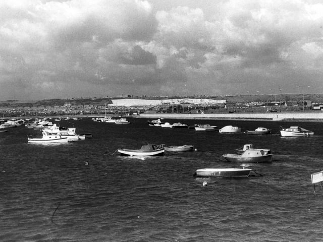 Boats moored at Tipner Lake, 1978. The News P5244