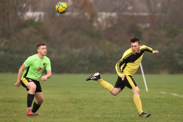 Hatton Rovers (yellow shirts) v Fratton Trades Reserves. Picture by Kevin Shipp