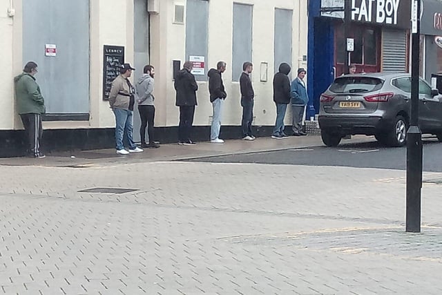 The queue outside Jack's Barber Shop in Olive Street, Sunderland.
