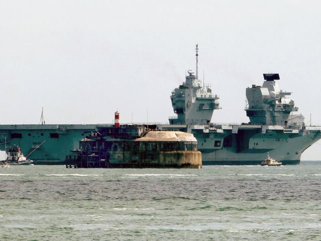 HMS Prince of Wales passing Spitbank Fort taken by Alison Treacher