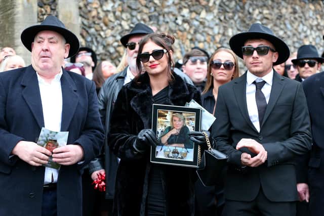 Yolanda Stemp and other family mourners at the funeral of Dee Skelton, in St Mary's Church, Fratton.
Picture: Chris Moorhouse