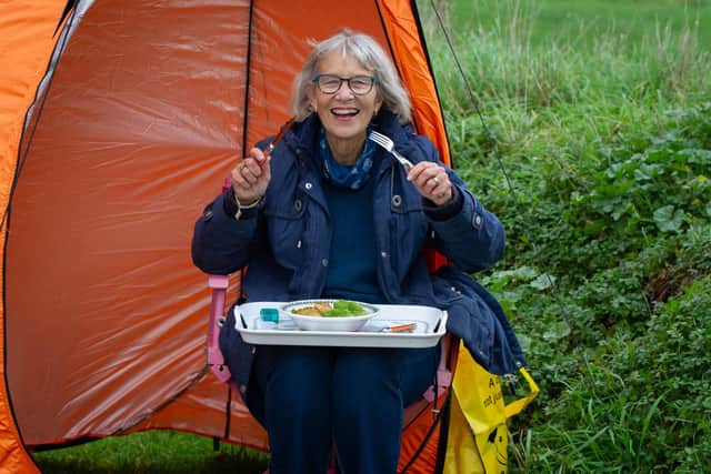 Angela Barnes and her friend Janice Burkinshaw have supported each other through the Covid restrictions. Previously they had lunch on Milton Common but now they cannot do this. Pictured: Angela Barnes with her meal in Milton Common,  Portsmouth on 11 November 2020.

Picture: Habibur Rahman