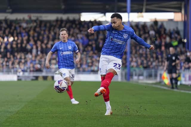 Josh Murphy fires in a cross during Pompey's encounter with QPR. Picture: Jason Brown/ProSportsImages