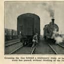 A 1930s staged staff safety image which shows the type of accident that staff had on the railways.