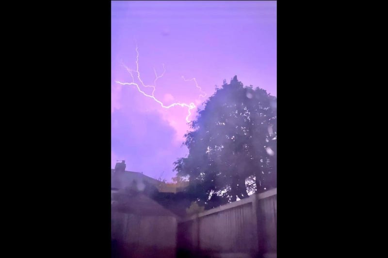The purple tinge of lightning was captured by Jay Liddell