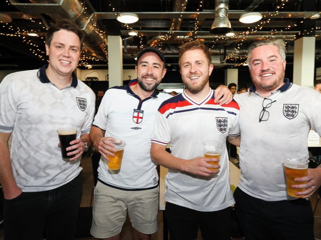 Fans watch Netherlands v England, UEFA Euros 2024 semi-final played in Dortmund, at Village Hotel, Lakeshore Drive, CoshamPicture: Chris  Moorhouse (100724-026)