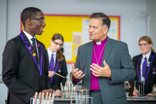 Bishop Jonathan with Charter Academy head boy Oren Campbell. Picture: Diocese of Portsmouth.