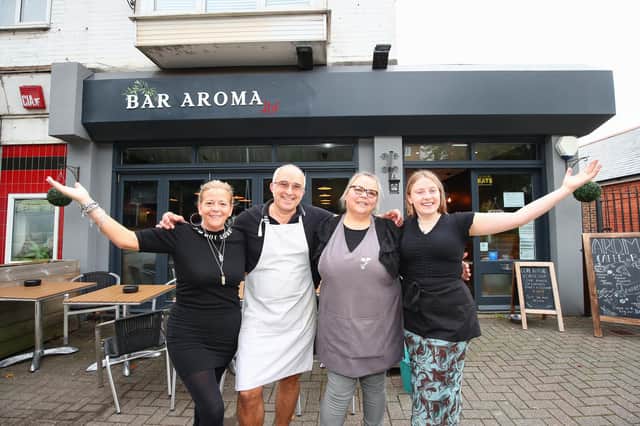 Aroma Caffe Bar, have relocated to a bigger location due to their loyal and growing customer base. (l-r) Pearl Tackas, Mike and Kim Di Iorio (owners) and Megan Parkes.