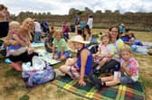 Home educators protesting about government changes to home education in 2018, at an event at Portchester Castle. Bryony de Vries and Victoria Campbell are pictured