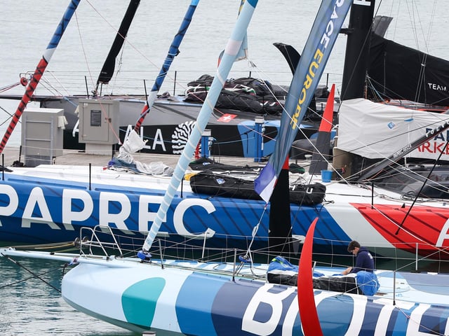 Moored IMOCA 60 racing yachts in Gunwharf. Picture: Chris Moorhouse (160825-22)