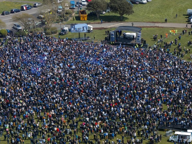 Unbelievable drone footage has captured the amount of people that have turned out to support Pompey FC following the team's promotion and League One title.   Picture Credit: Marcin Jedrysiak