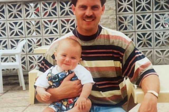 A young Adam Playford with his dad, Gary