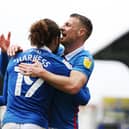 Pompey celebrate Marcus Harness' goal today