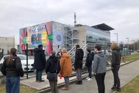 HSDC students outside the ATLAS building at CERN.