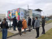 HSDC students outside the ATLAS building at CERN.