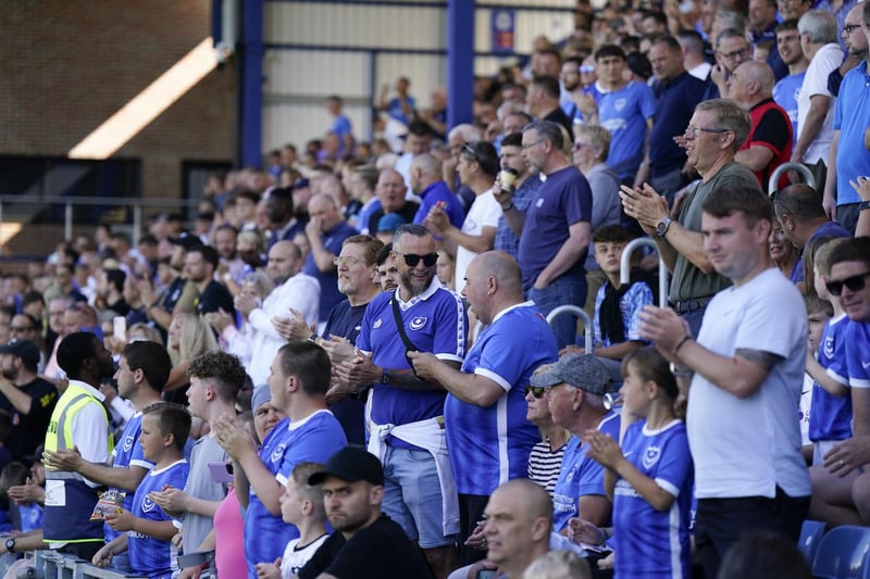 The South Stand on their feet in Pompey's win over Peterborough.