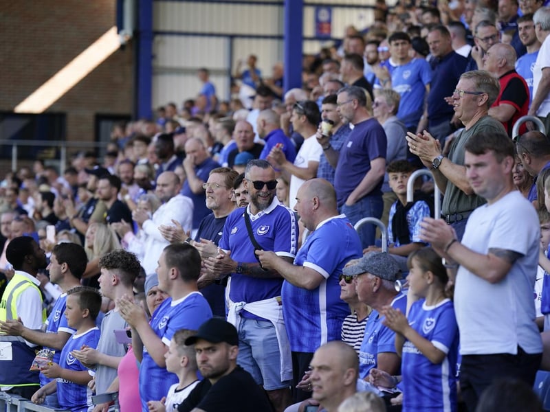 The South Stand on their feet in Pompey's win over Peterborough.