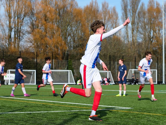 Callum Mann celebrates his goal. Picture: Chris  Moorhouse
