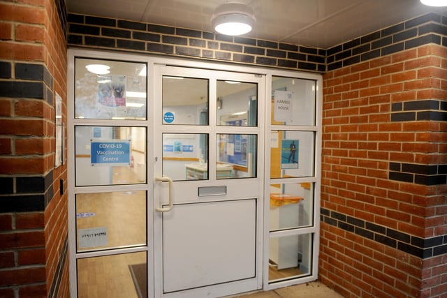 This is the door you will go through to get to the vaccination centre. Picture: Sarah Standing (310121-1874)