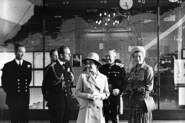 The Queen visiting the D-Day map room at Southwick House in 1973.