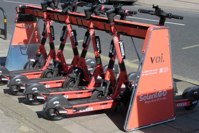 A Voi e-scooters rack Picture: Eric Eddles