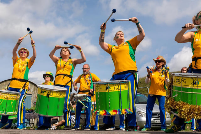 Members of the Big Noise Community Samba Band greeted visitors as the festival opened. Picture: Mike Cooter (210522)